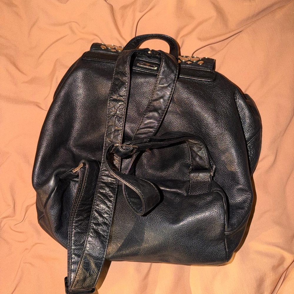 Rebecca Minkoff Black Leather Backpack with Silver Accents - Picture 3 of 5